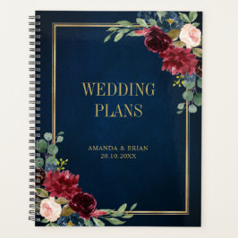 Agenda Casamento Geométrico Dourado Floral Blush Marinho 