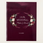 Agenda Casamento Geométrico Real Burgundy Floral<br><div class="desc">Elegante,  design único,  com buquês florais de cor d'água,  forma geométrica de rosa,  todos em fundo arrojado e com folhas esboçadas. Use a ferramenta Personalizar para adicionar suas informações. Para obter itens correspondentes,  visite minha Coleção Geométrica de Folhas de Borgonha.</div>