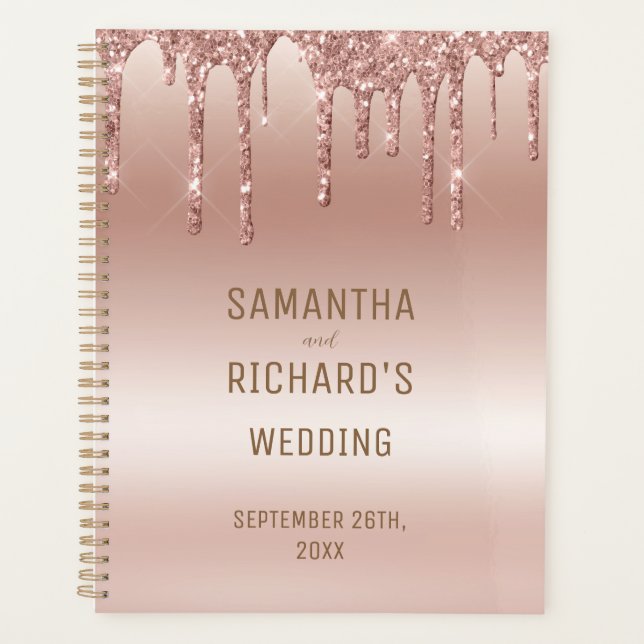 Agenda Casamento Metálico com Lixo Dourado rosa (Frente)