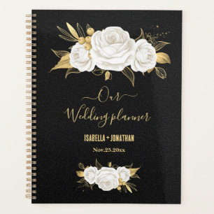 Agenda casamento negro floral de ouro branco