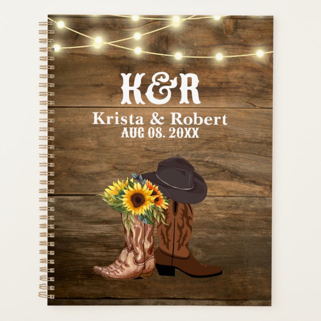 Agenda Casamento Ocidental de Cowboy Boots Sunflower Coun (Frente)
