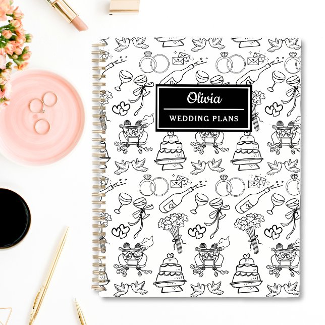 Agenda Casamento Personalizado Chic Black & White (Chic black and white personalized wedding planner with customizable covers. )