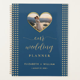 Agenda Casamento personalizado com bolinhas douradas e az