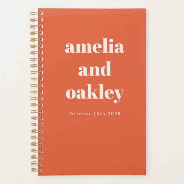 Agenda Casamento Personalizado Laranja Brilhante Minimali (Frente)