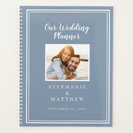 Agenda Casamento Personalizado Simples em Azul Poeira e B