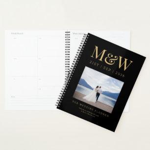 Agenda Casamento Preto de Foto Monograma Personalizado