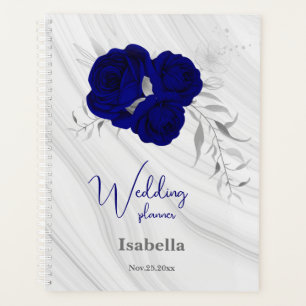 Agenda casamento real do mármore floral azul-prata