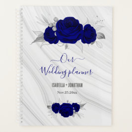 Agenda casamento real do mármore floral azul-prata