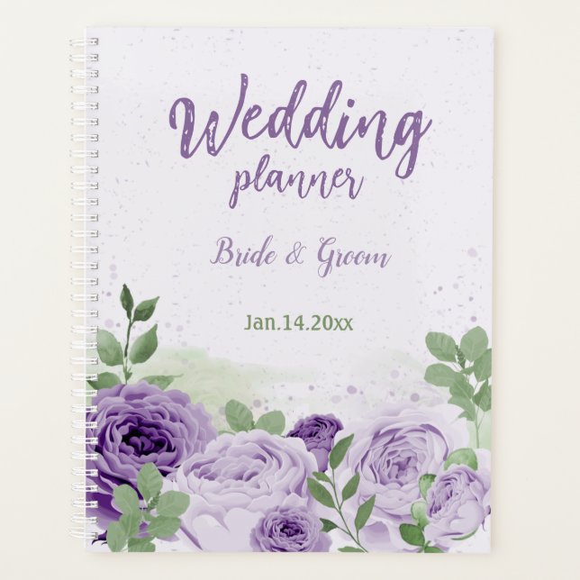 Agenda casamento romântico de flores roxas (Frente)