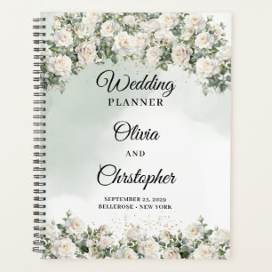 Agenda Casamento romântico de rosas brancas de vassoura e