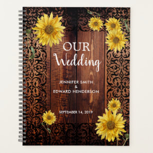 Agenda Casamento russo de girassol com madeira escura