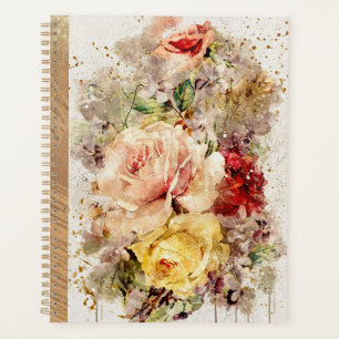 Agenda Casamento Russo Dourado Elegante De Aquarela Flora