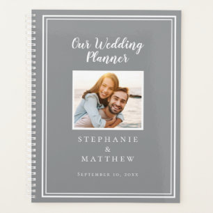 Agenda Casamento Simples Cinza e Branco Foto Personalizad