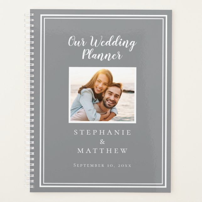 Agenda Casamento Simples Cinza e Branco Foto Personalizad (Frente)