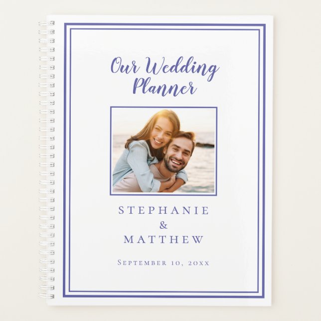 Agenda Casamento Simples Moderno Azul Periwinkle Branco F (Frente)