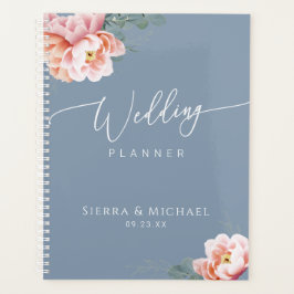 Agenda Casamento Verde Floral de Blush Azul Elegante