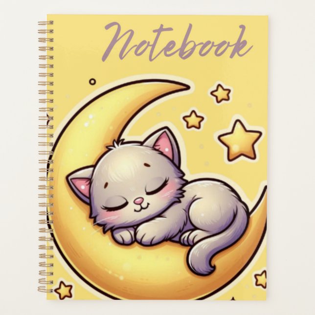 Agenda Cat Dormindo No Notebook Da Lua (Frente)