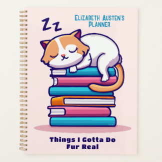 Agenda Cat em uma Pilha de Livros Nome de Leitores Person