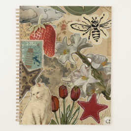 Agenda Cat Floral Collage Pattern – Cute Artistic Design