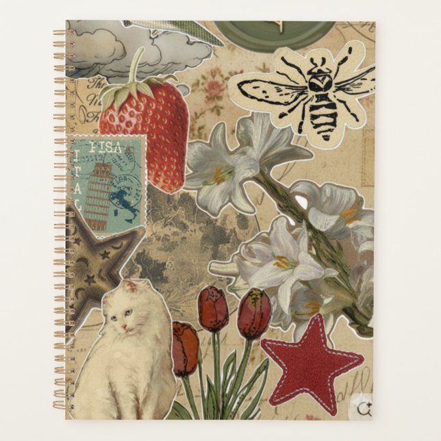 Agenda Cat Floral Collage Pattern – Cute Artistic Design (Frente)