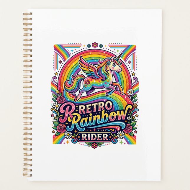 Agenda Cavaleiro Unicórnio Arco-íris Retro (Frente)
