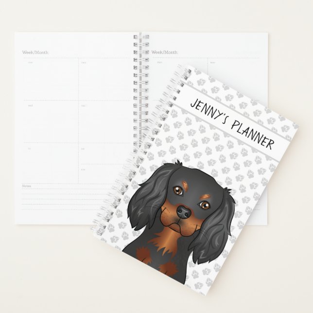 Agenda Cavalier King Charles preto e castanho, cão e títu (Exibição)