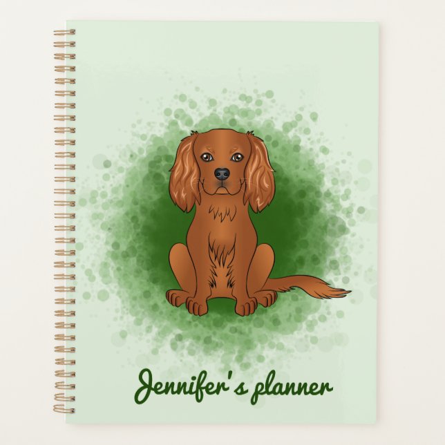 Agenda Cavalier King Charles Spaniel de Ruby em Verde (Frente)