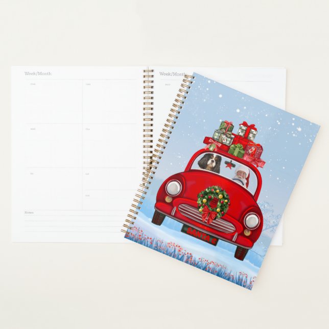 Agenda Cavalier King Dog Em Carro Com Papai Noel (Exibição)