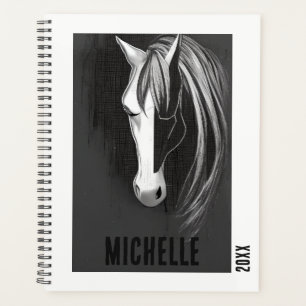 Agenda Cavalo Abstrato branco e preto personalizado