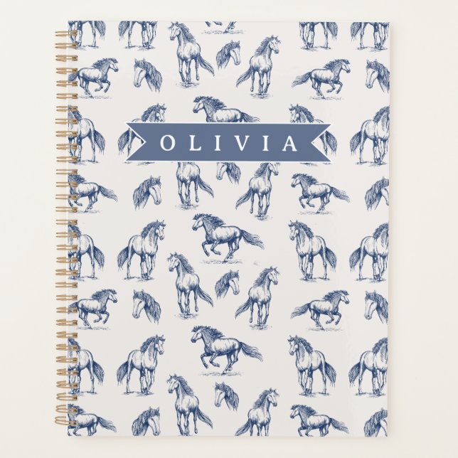 Agenda Cavalo Azul Vintage Personalizado Clássico Country (Frente)
