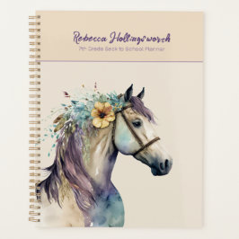 Agenda Cavalo Boho Roxo Personalizado de Volta às Aulas