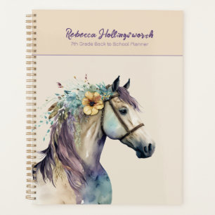 Agenda Cavalo Boho Roxo Personalizado de Volta às Aulas