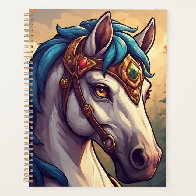 Agenda Cavalo Branco Majestoso Adorado Com Ouro Enjoado (Frente)