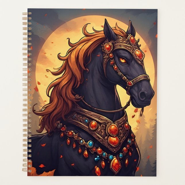 Agenda Cavalo Majestoso Adornado Com Joias Douradas (Frente)