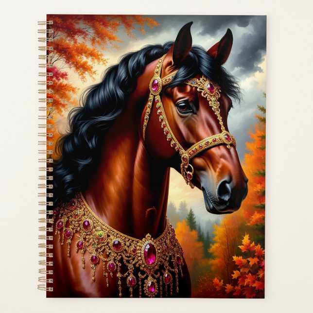 Agenda Cavalo Majestoso com Harness Ornamentado Dourada (Frente)