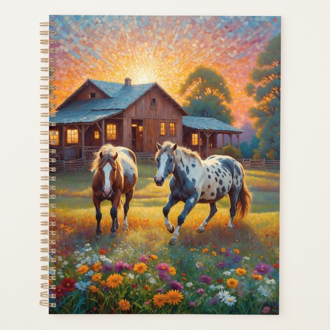 Agenda Cavalo no Prado de Flores Silvestres da Fazenda (Frente)