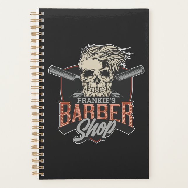 Agenda Caveira e Navalhas do Hipster de Barber Personaliz (Frente)