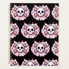 Agenda Caveira e Ossos Cruzados Rosa Pastel