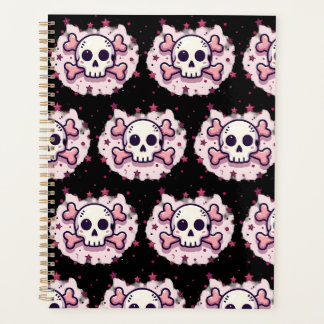 Agenda Caveira e Ossos Cruzados Rosa Pastel