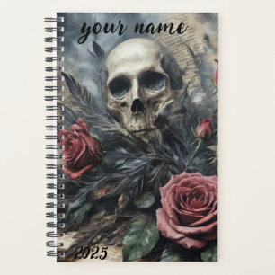 Agenda "Caveira Gótica e Rosas 2" personalizáveis