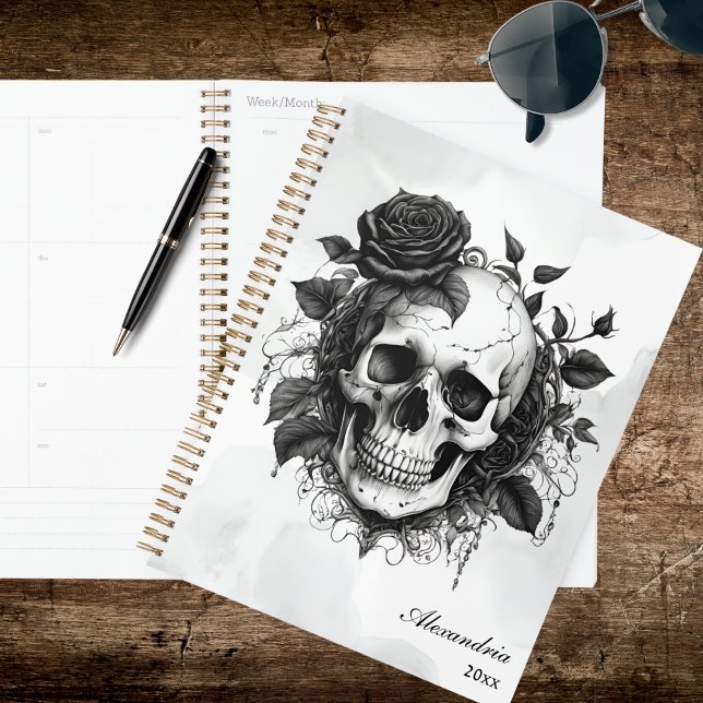 Agenda Caveira Gótica & Rosas Pretas (Criador carregado)