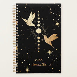 Agenda Celestial Black Hummingbird Dourado Nome da Lua An