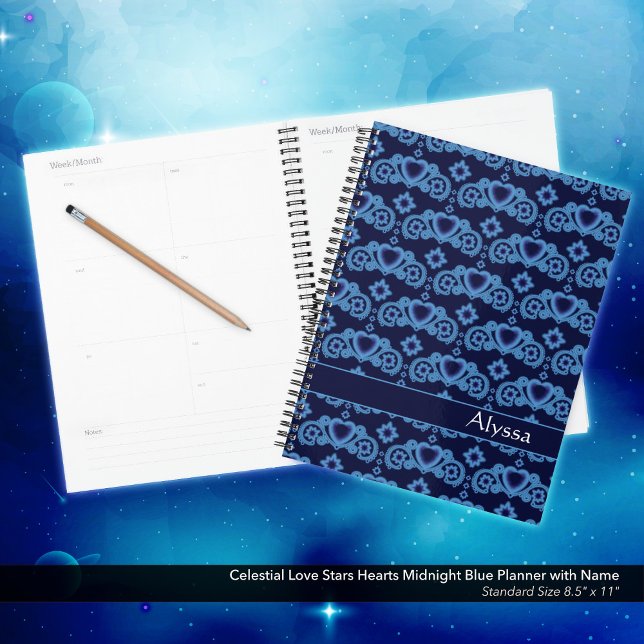Agenda Celestial Love Stars Heart Name Midnight Blue (Celestial Love Stars and Hearts Midnight Blue Planner Personalized with Your Name. )