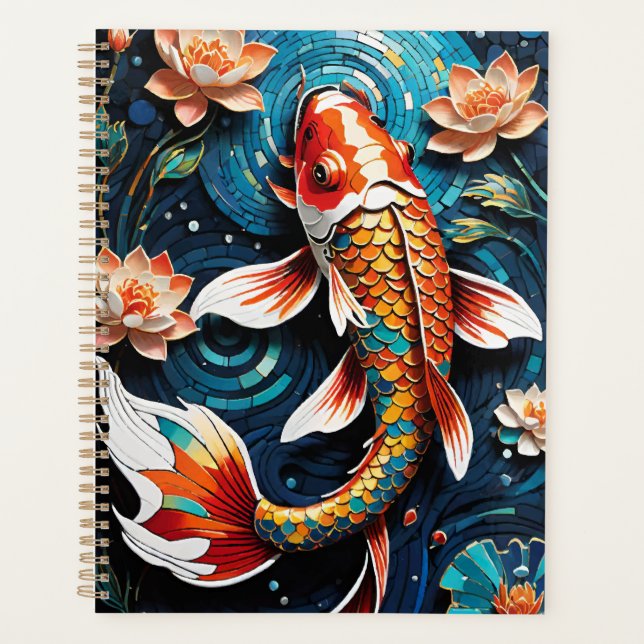 Agenda Cena Aquática de Vibrant Koi e Belas Flores (Frente)