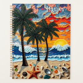 Agenda Cena de Praia Bonita com Árvores Personalizadas