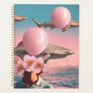 Agenda Cena de Sonho Surrealista com Tubarões e Balões