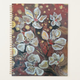 Agenda Cereja branca floresce sobre fundo bokeh