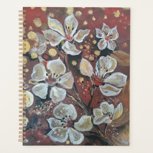 Agenda Cereja branca floresce sobre fundo bokeh (Frente)