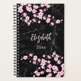 Agenda Cerejeiras Rosa Mármore Preto Personalizado