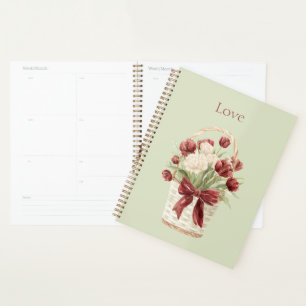 Agenda Cesto de Flores Tulipas Brancas Vermelhas
